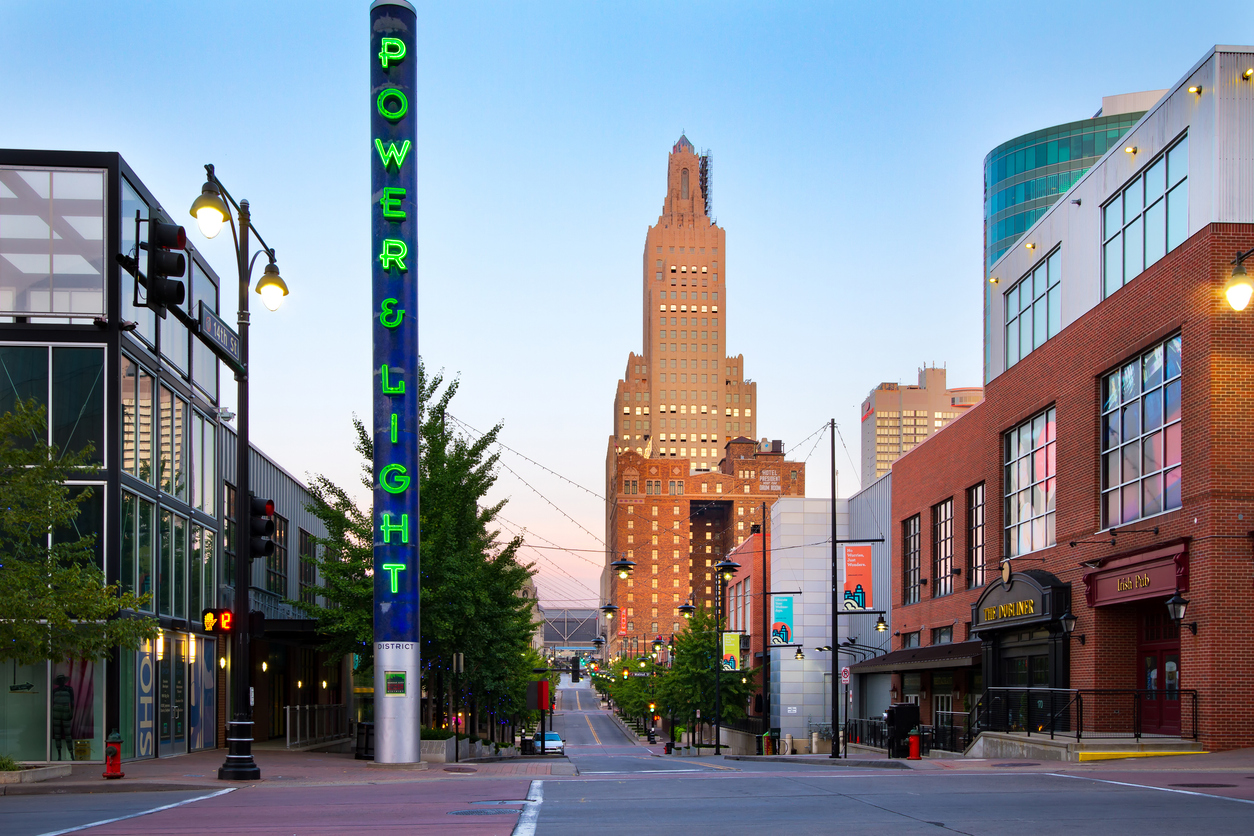 Kansas City, Missouri, USA – Aug. 16th, 2015. A view of The Power & Light District in Kansas City